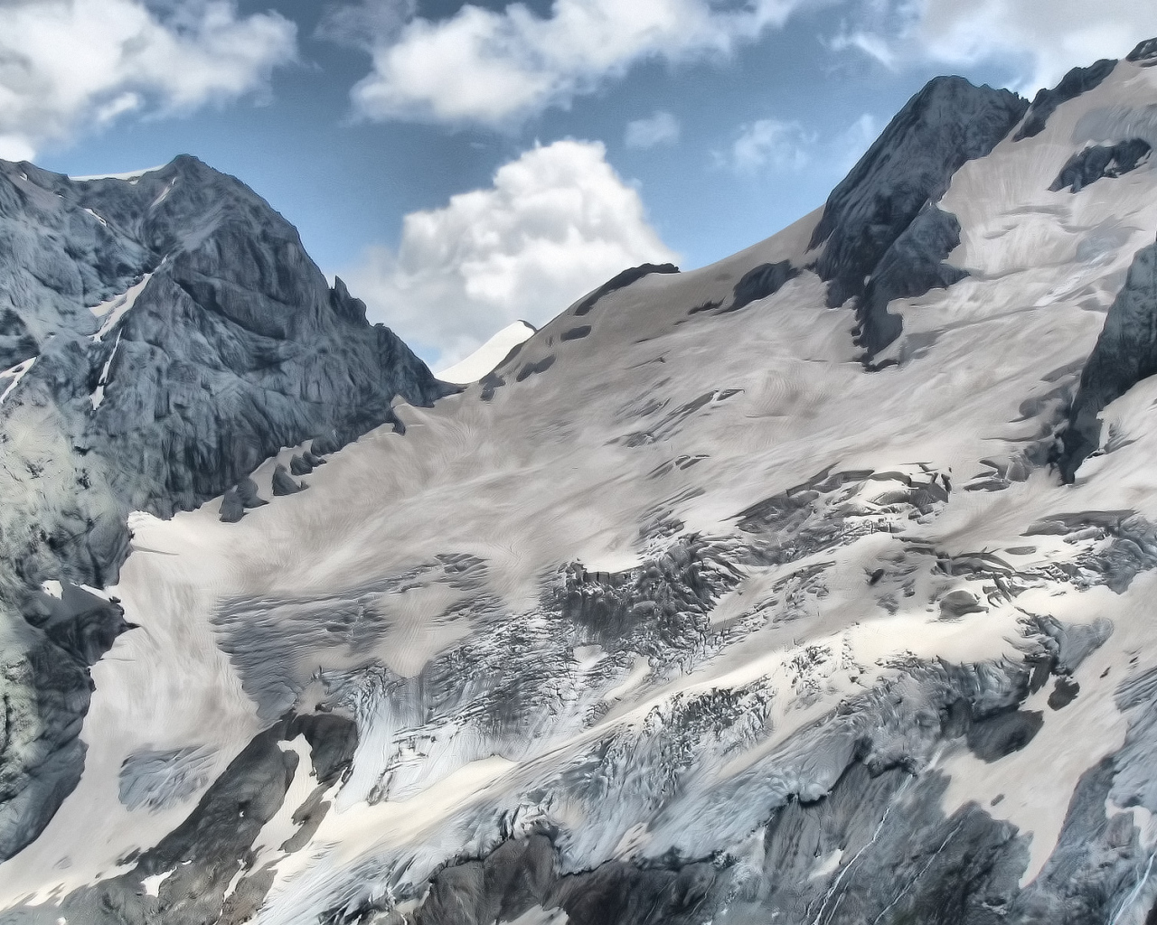 Горы, склон, снег