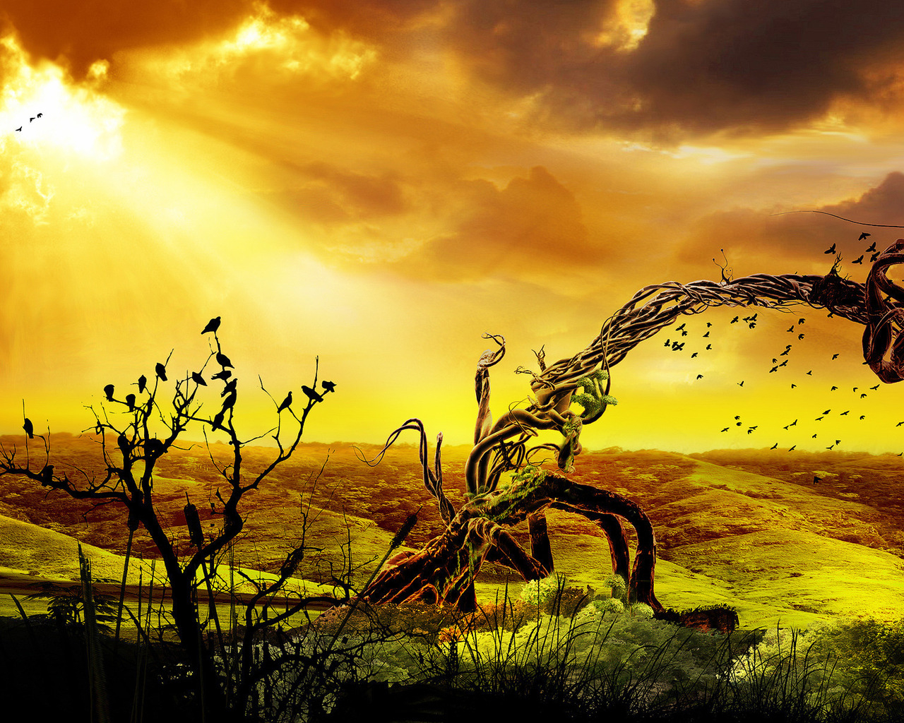 Дерево и птицы