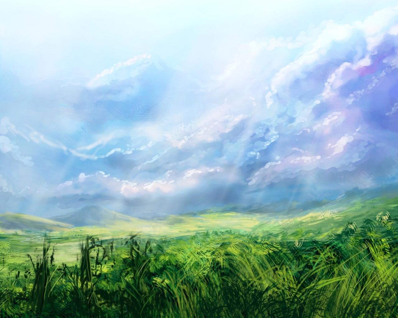 Голубое небо над лугами