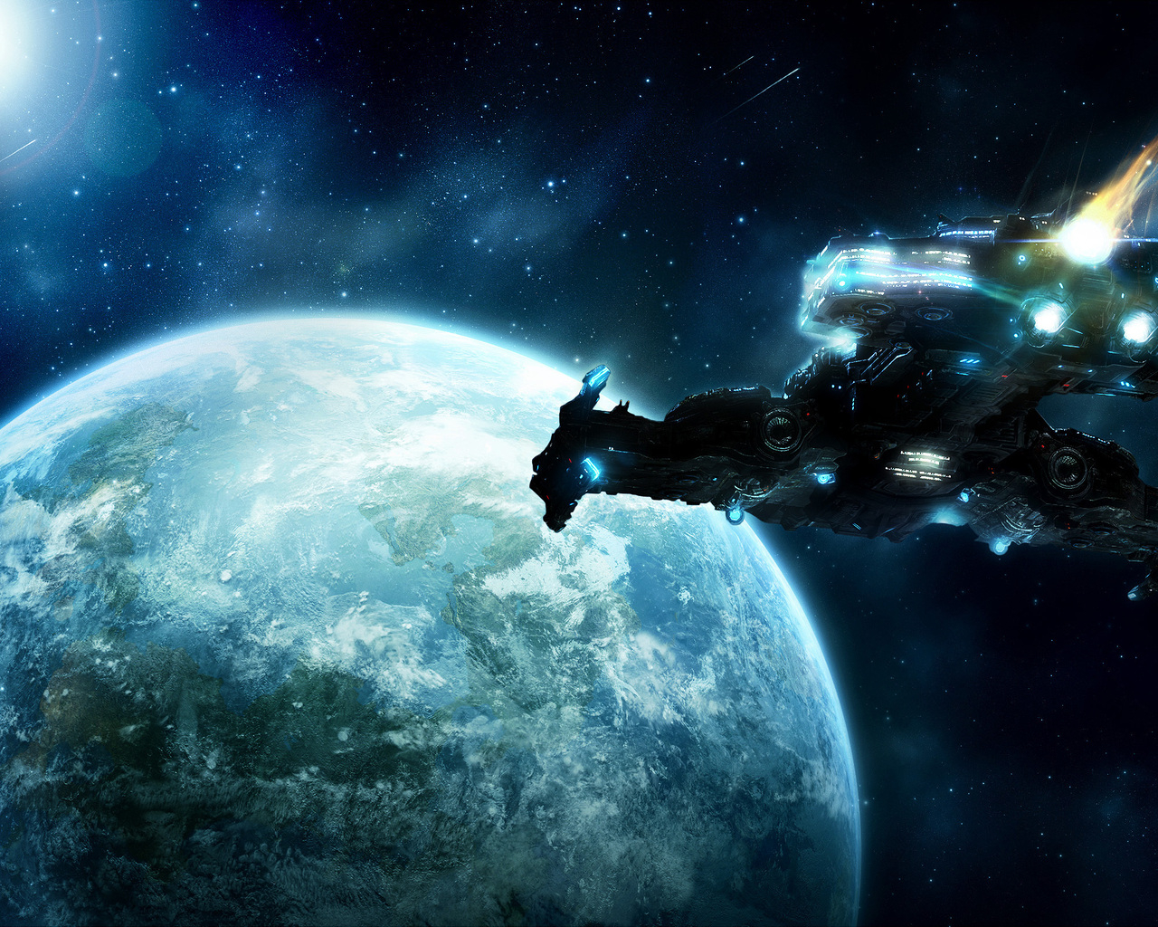 Космический корабль около планеты