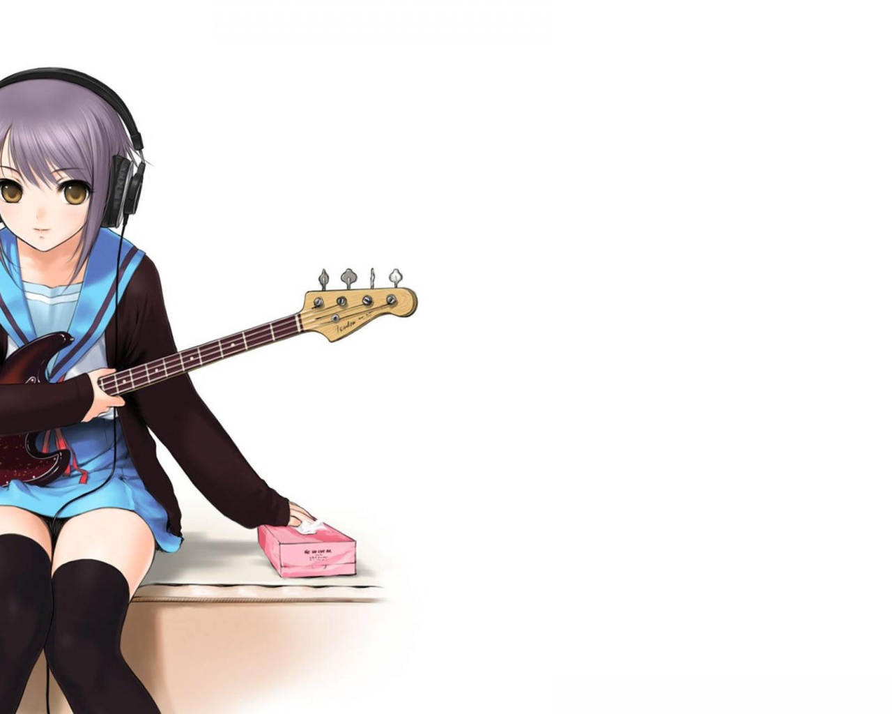 Девочка в наушниках и гитарой