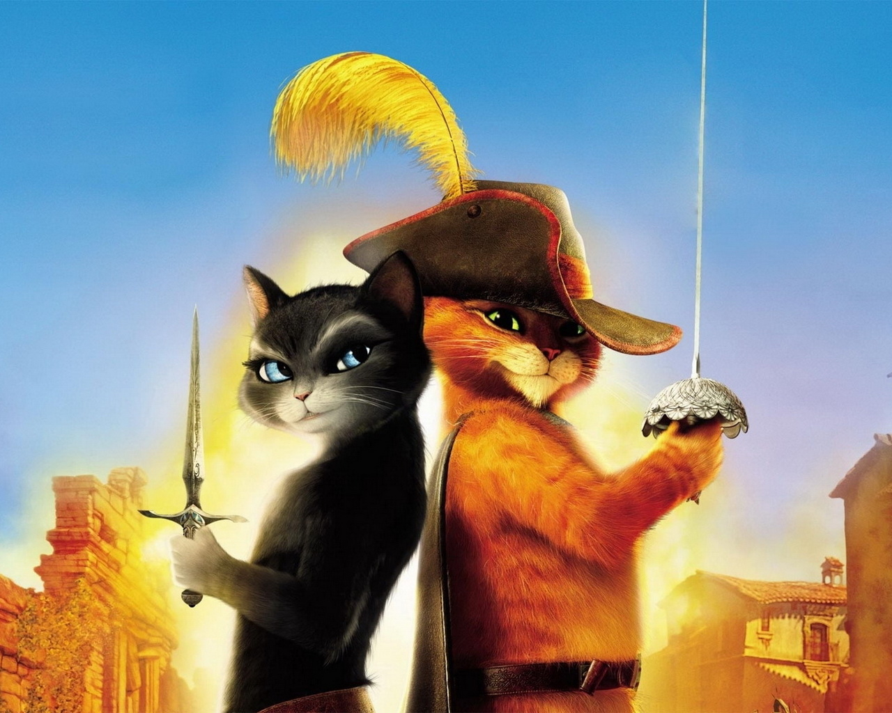 Кот в сапогах и кошка