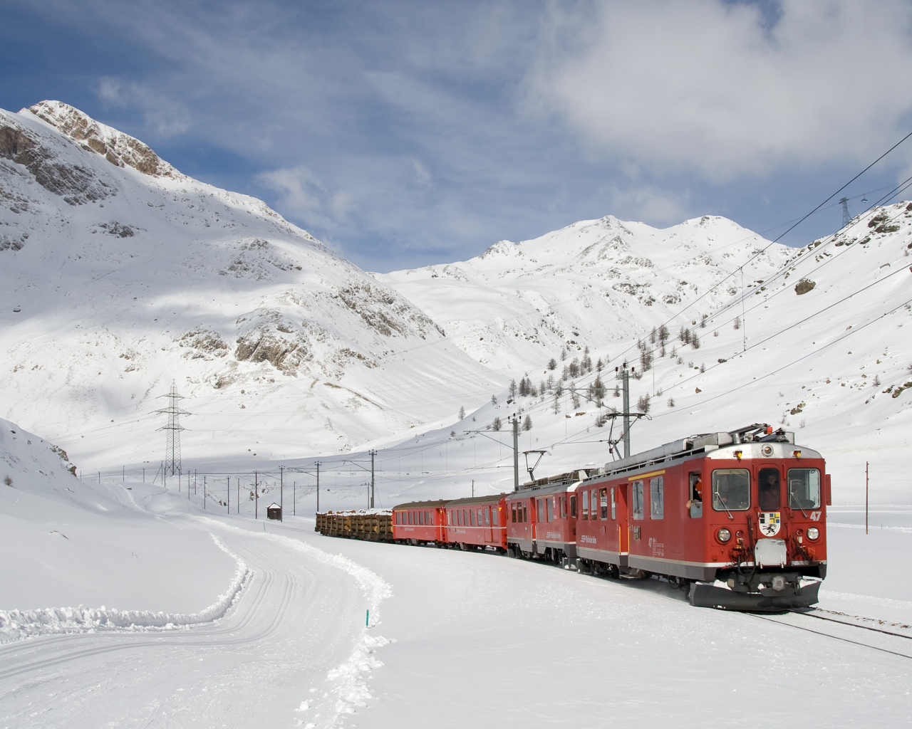 Train in snowy mountains