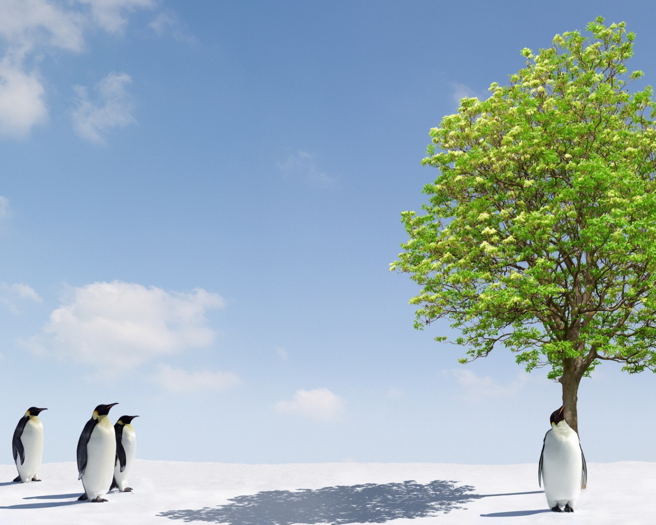 Зеленое дерево чудо для пингвинов