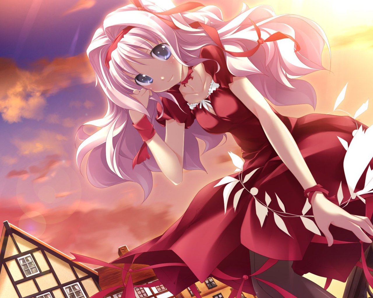 Аниме девушка в красном платье