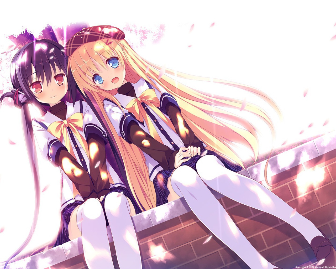 Аниме девочки сидят на бордюре