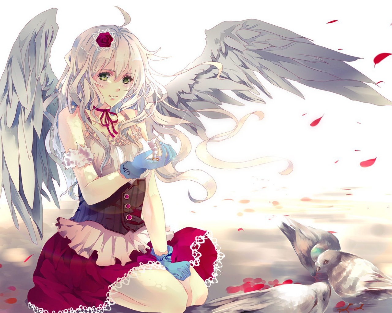 Девочка кормит птиц