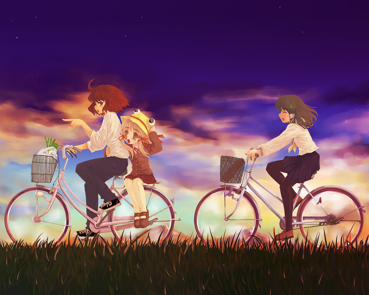 Девочки едут на велосипедах