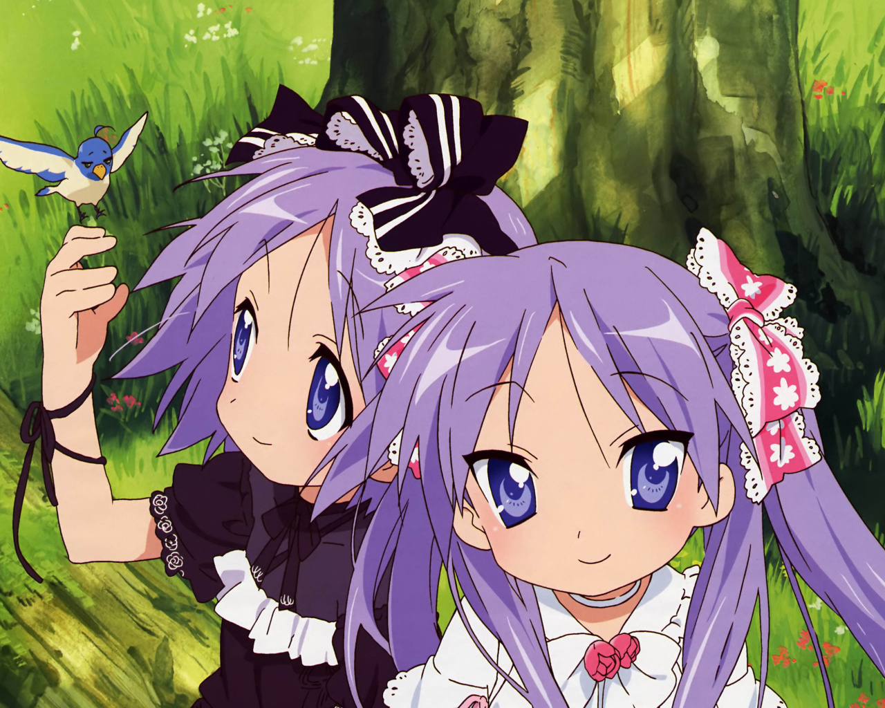 Две девочки с птичкой