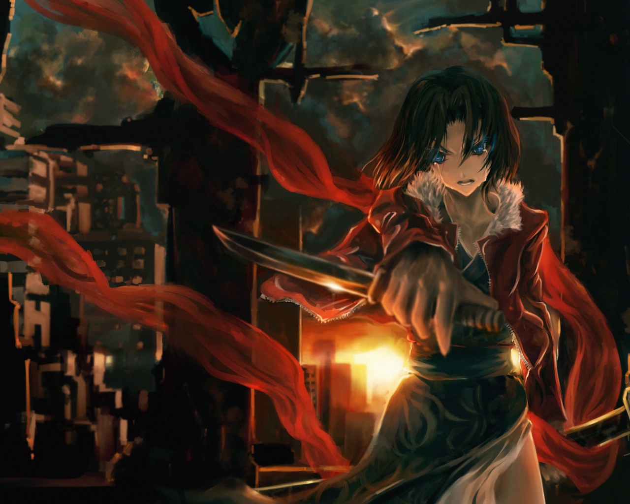 Рисунок девушки с кинжалом