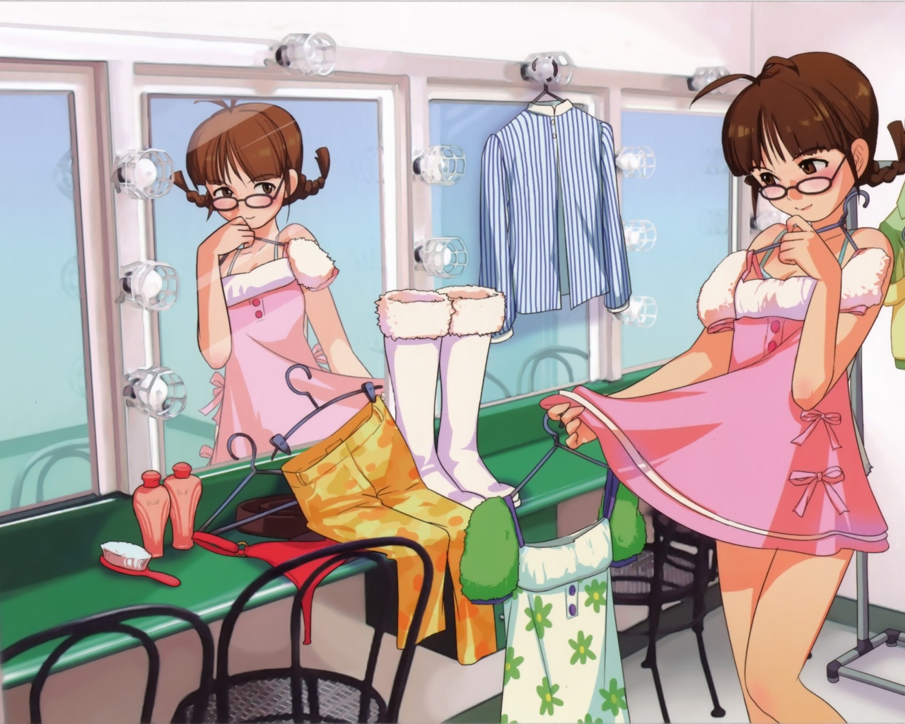 Девочка выбирает себе одежду