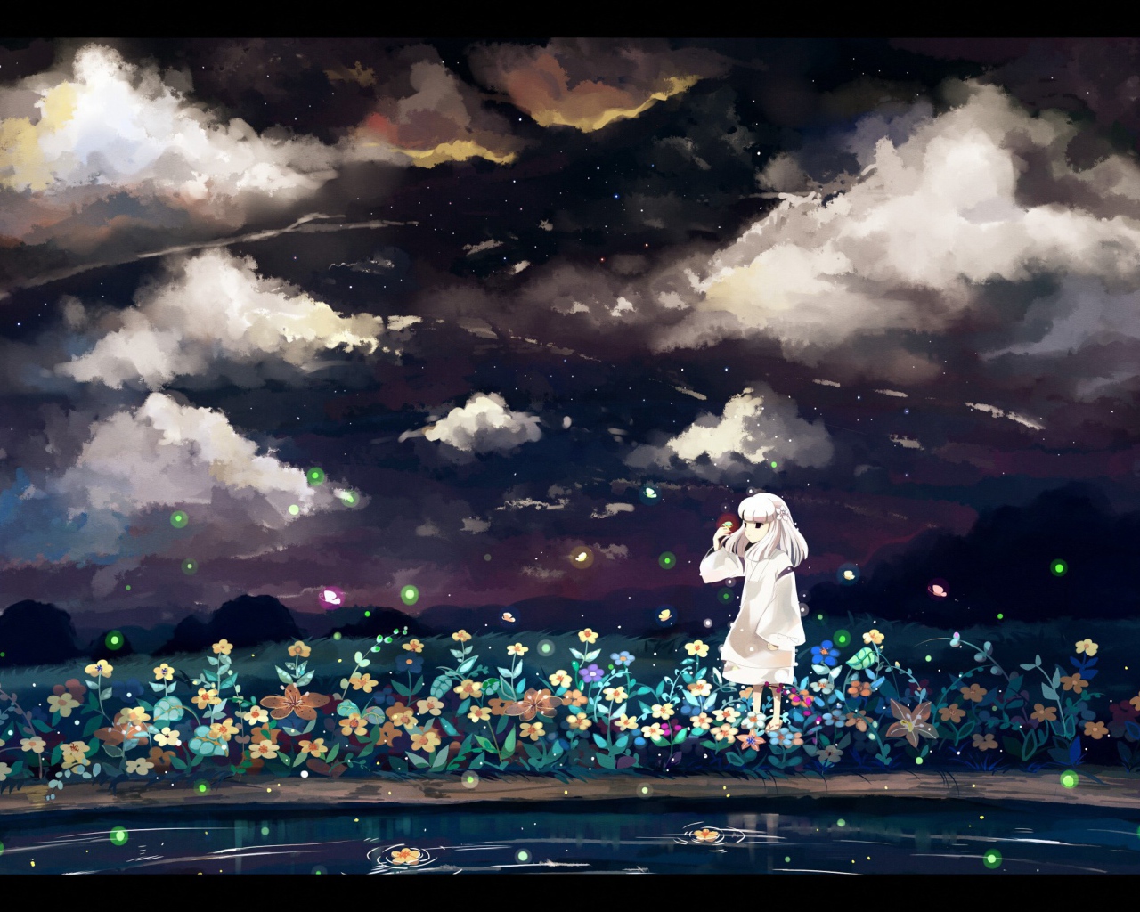 Девочка кидает цветы в воду