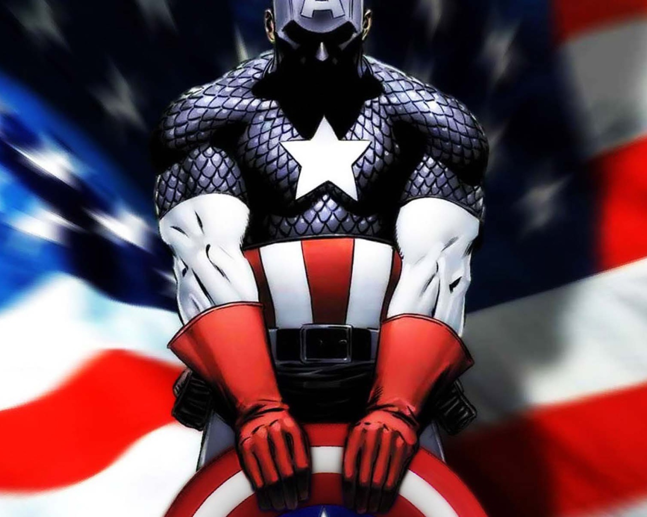 Капитан Америка и американский флаг