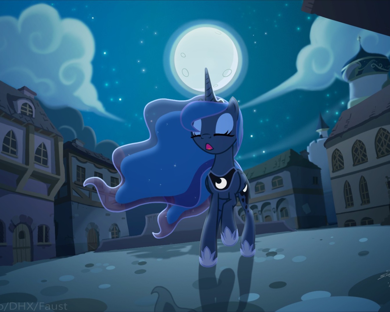 Маленькая пони в ночном городе