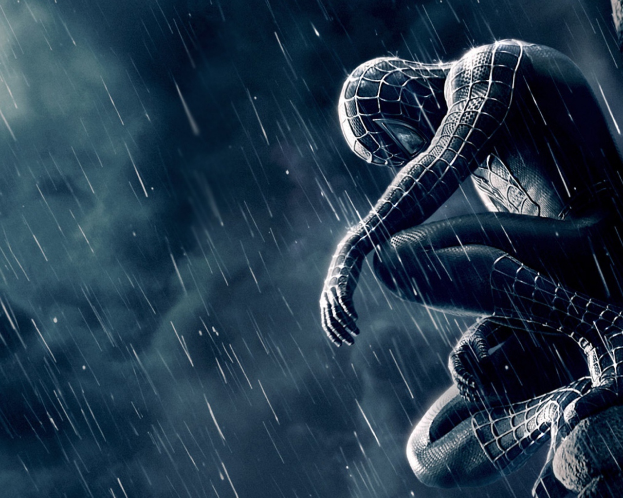 Человек паук под дождем