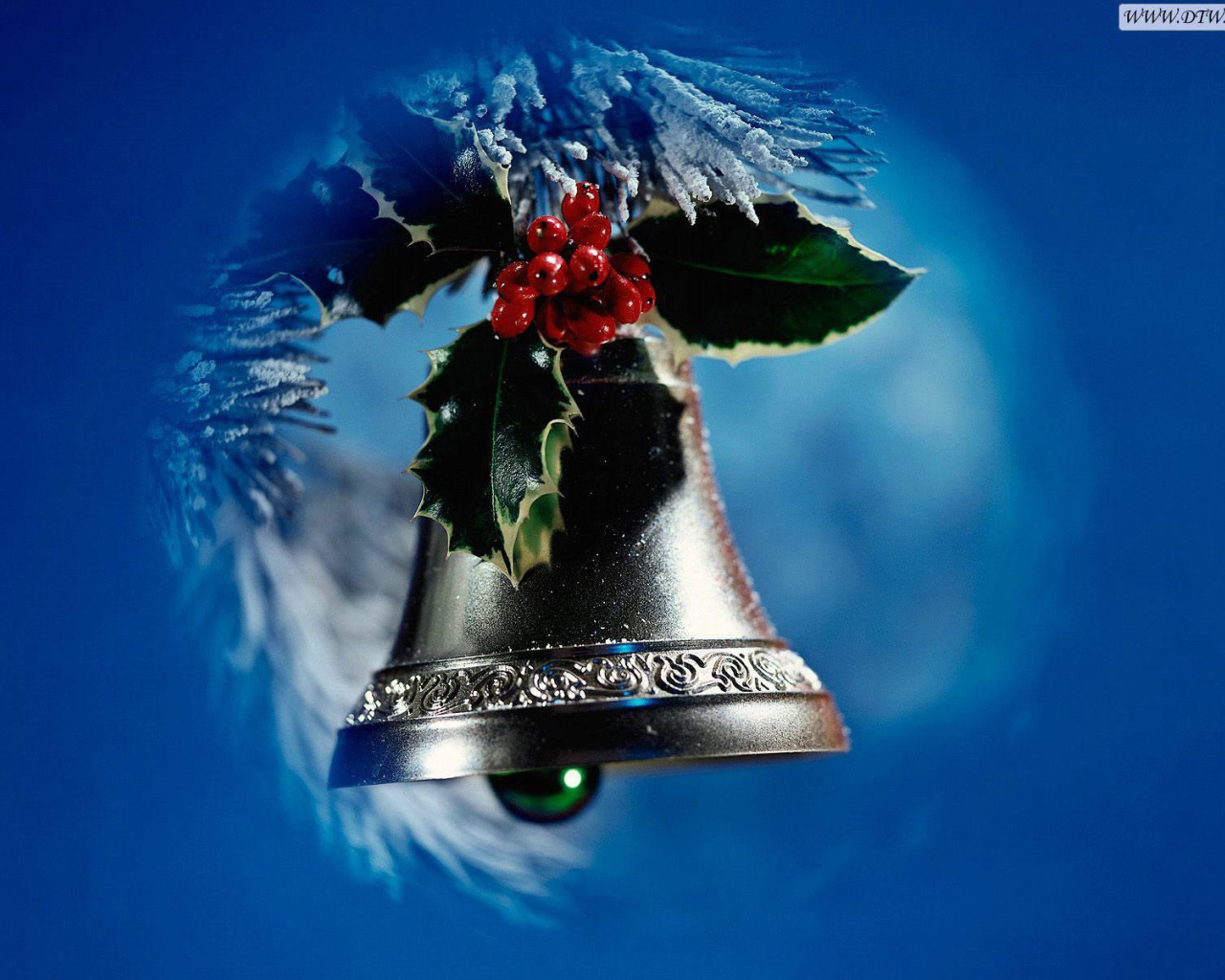 Bell on blue background on Christmas