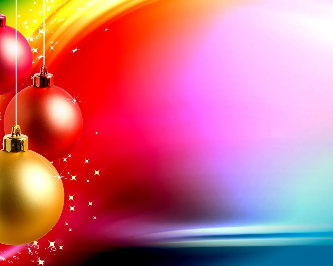 Colorful Christmas decorations on a multicolored background on Christmas