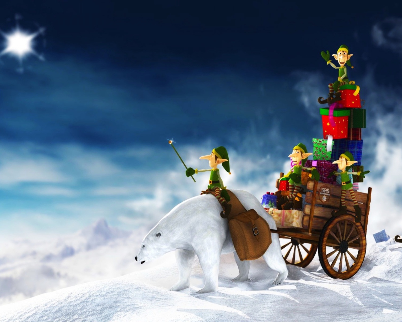 Гномы на белом медведе на рождество