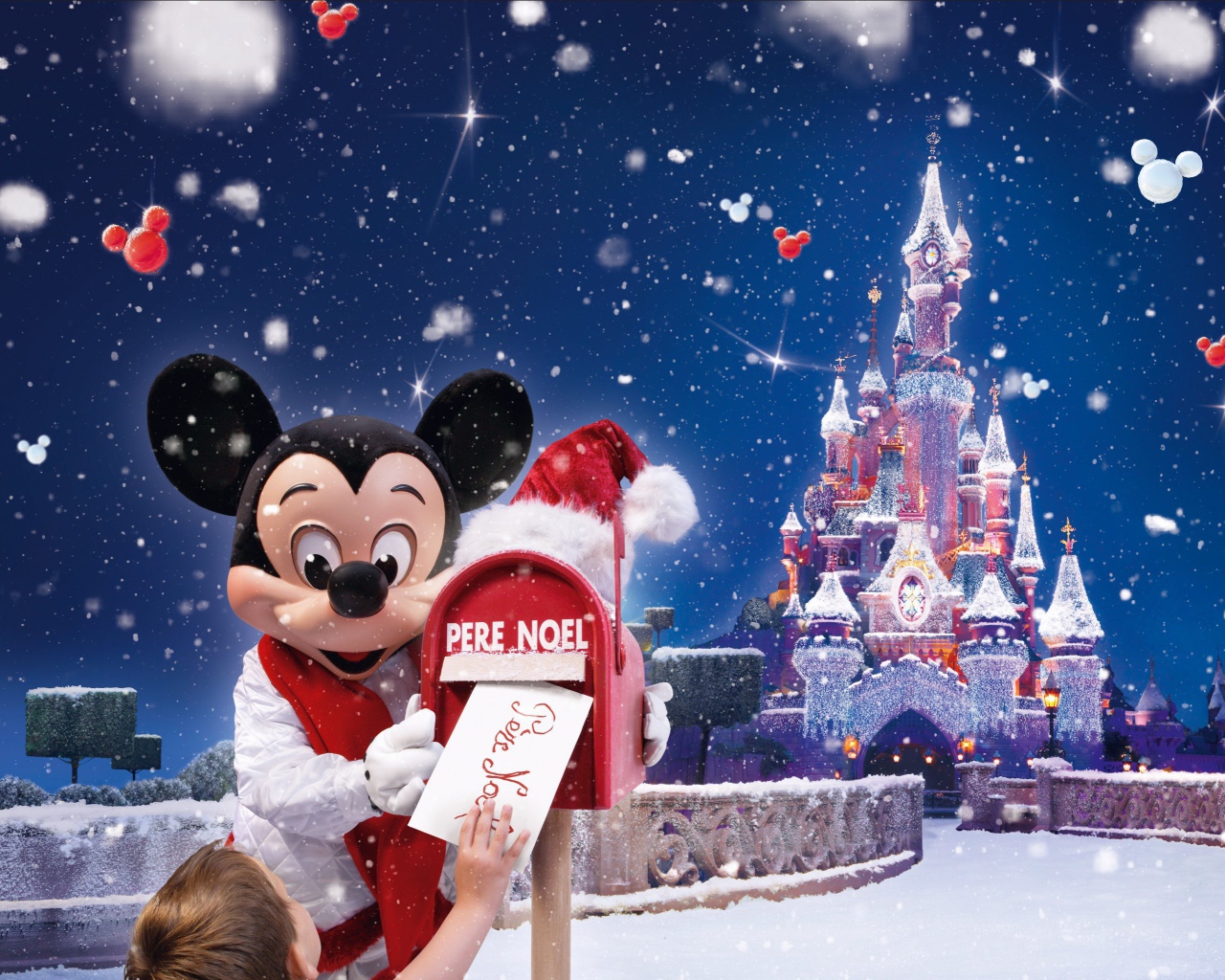 Mickey Mouse in Disneyland on Christmas