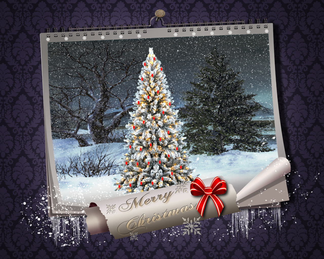Картинка с поздравлением на рождество, фиолетовый фон