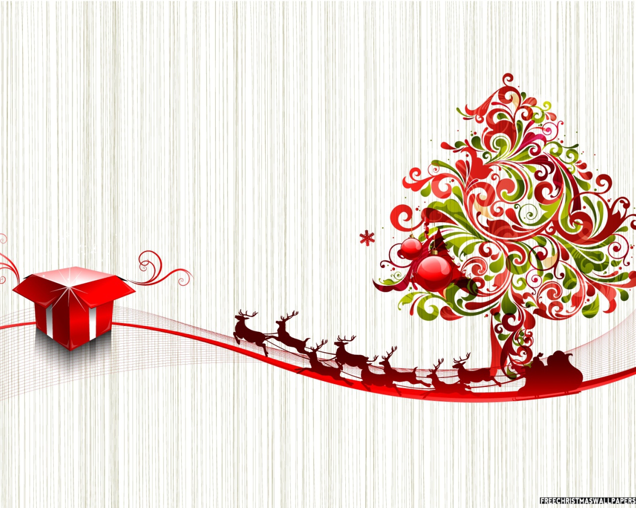 Красно-зелёная ёлка с оленями на светлом фоне на рождество