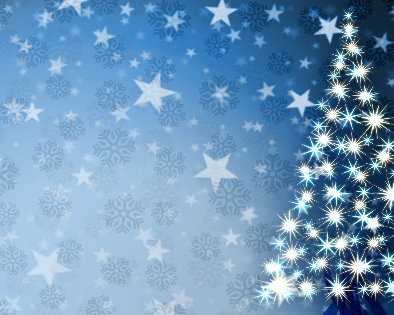 Звёзды в форме ёлки на фоне снежинок на рождество