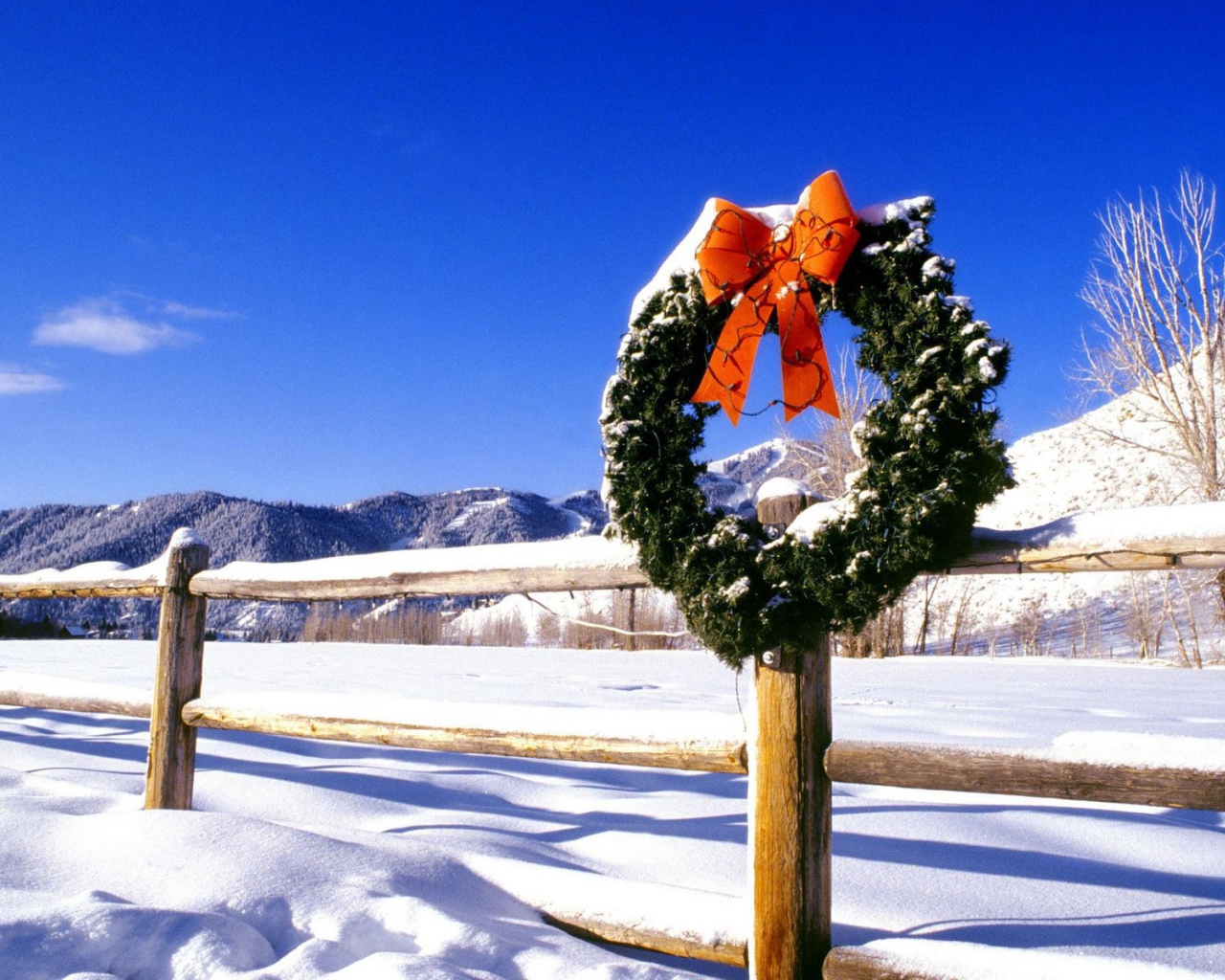 Венок на заборе на рождество