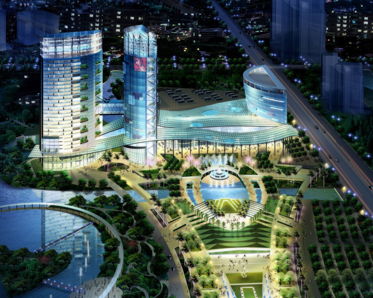 Архитектурный ансамбль с небоскребом