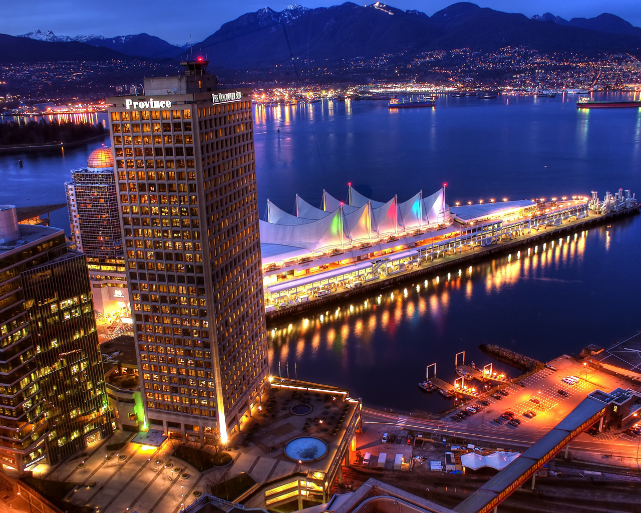 The city of Vancouver, in the evening