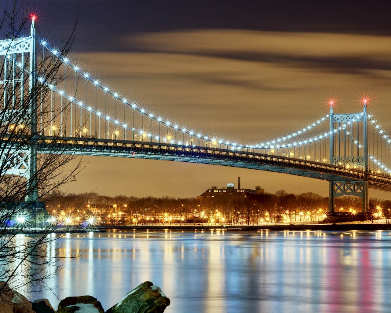 США Нью Йорк мост с огнями