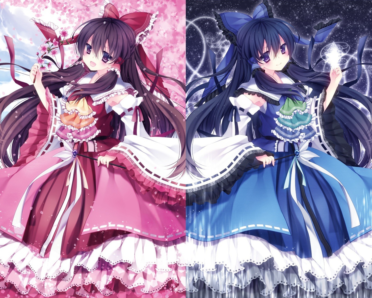 Девочки в розовом и синем платье