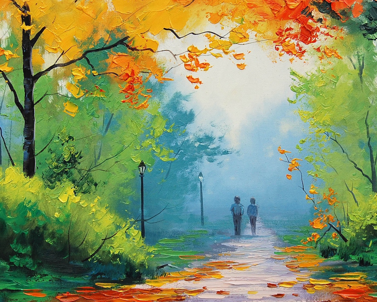 Два человека на осенней аллее