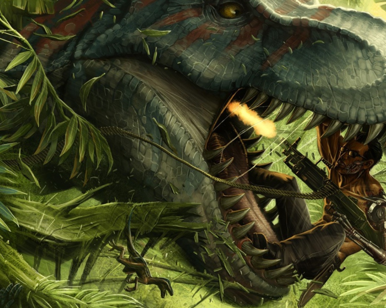 Киборг убивает динозавра