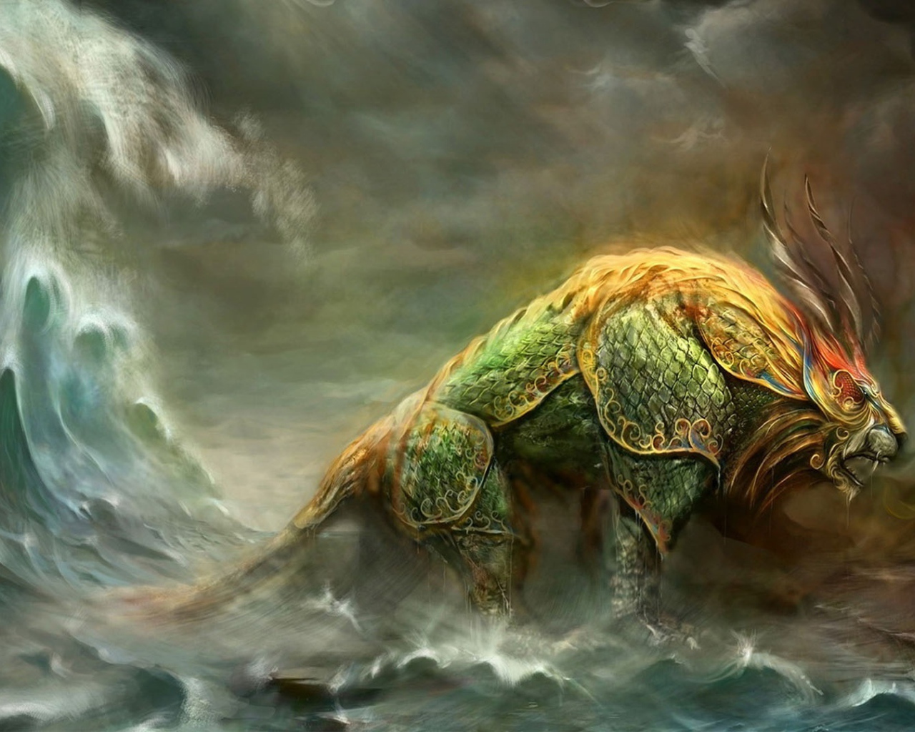 Фантазия Чудовище выходит из воды