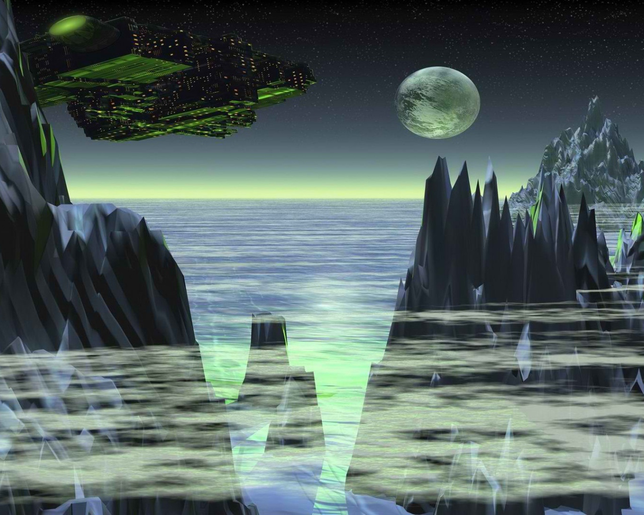 Космический корабль над планетой