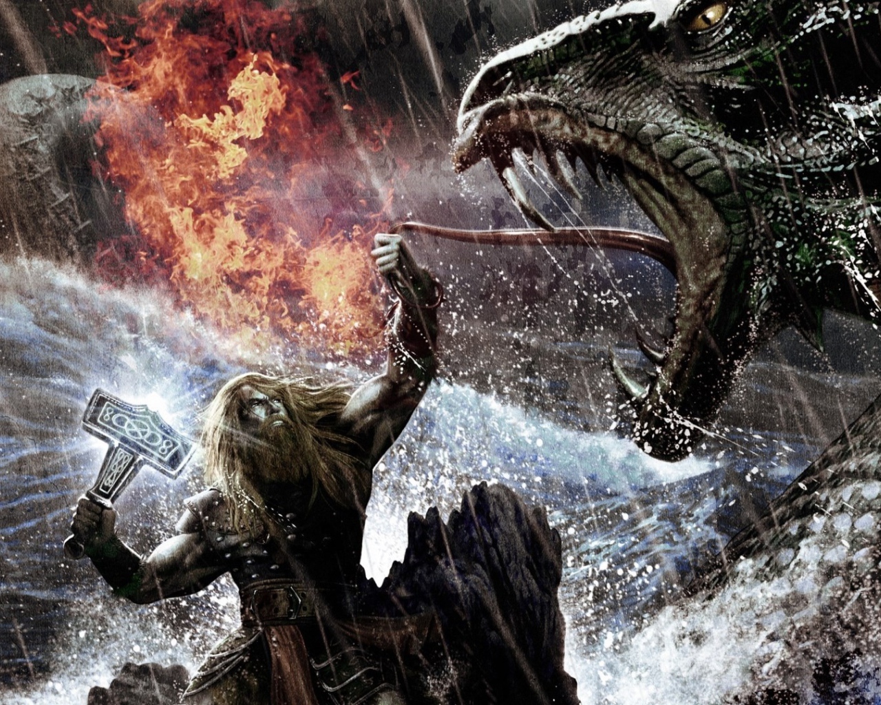 Викинг убивает дракона