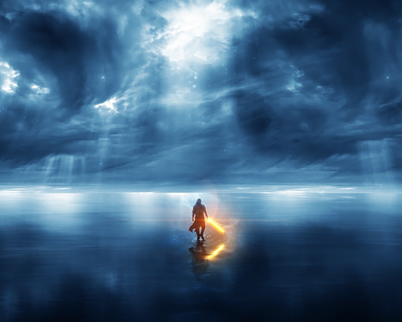 Человек идет по морю