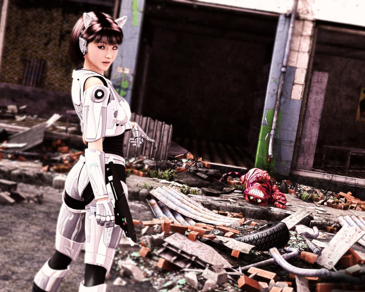 Девушка киборг убила монстра