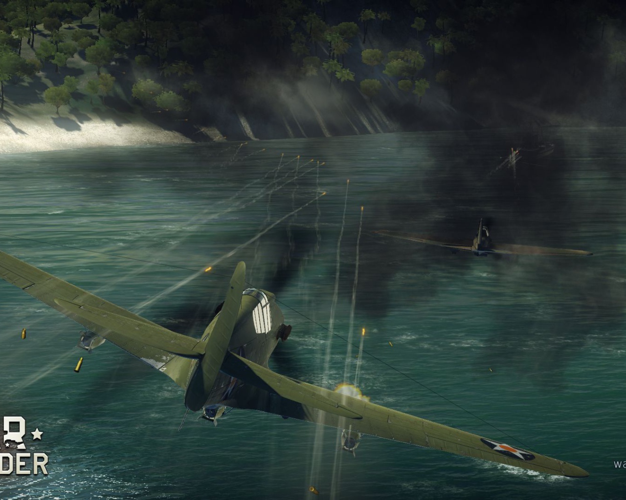 War Thunder американский истребитель стреляет