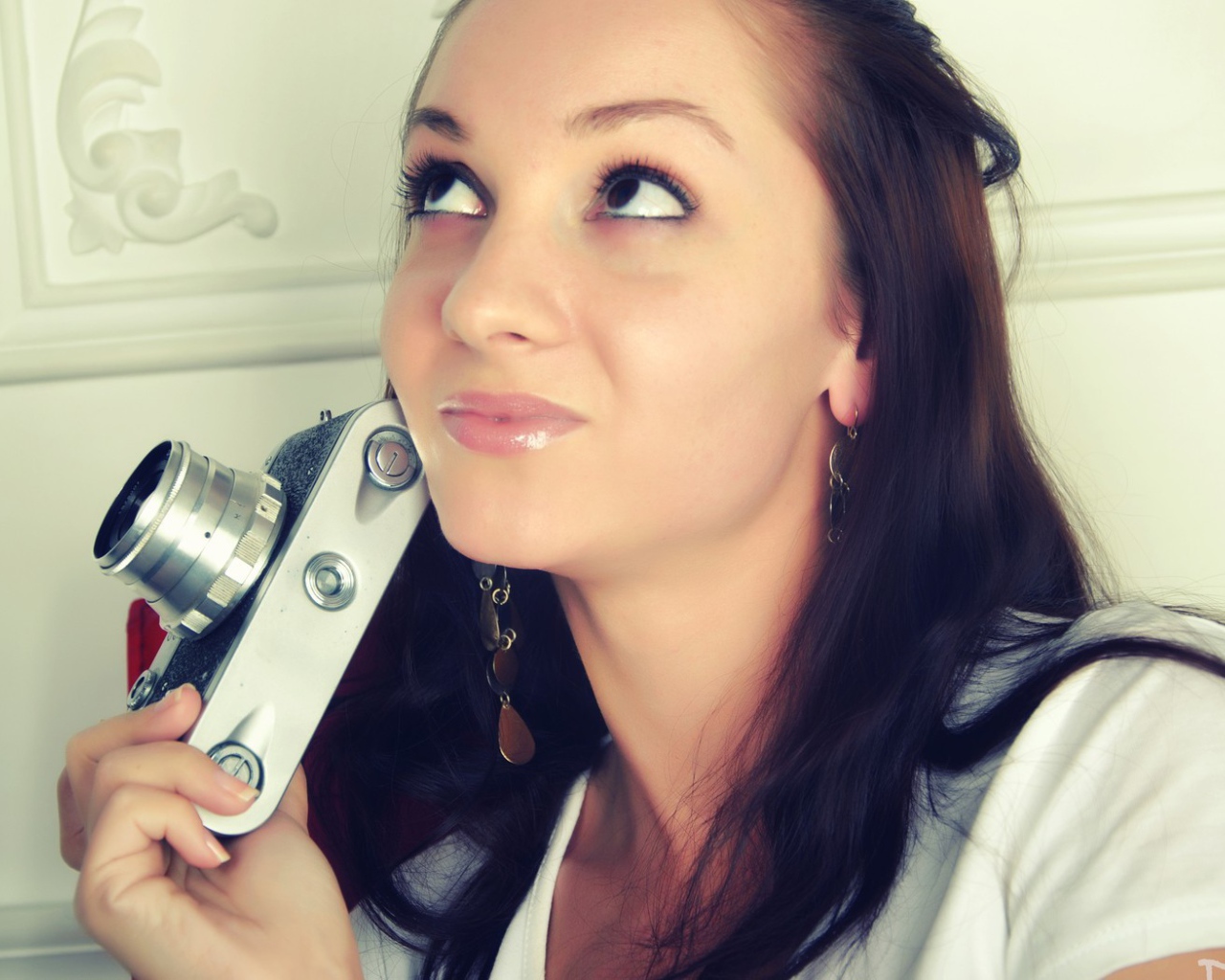 Брюнетка с фотоаппаратом