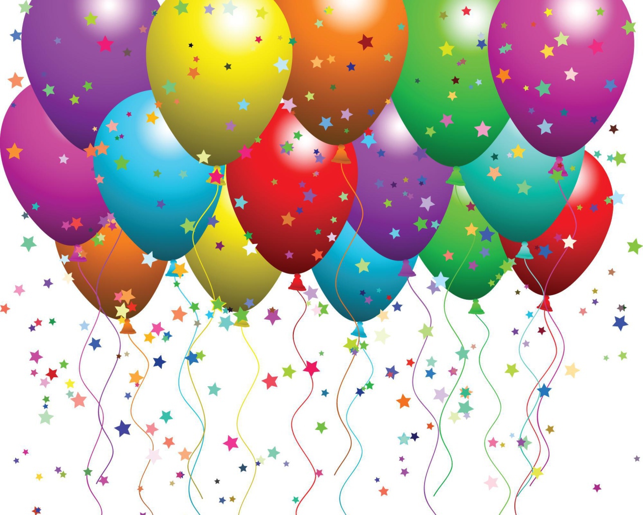 Разноцветные шары и звёзды на день рождения