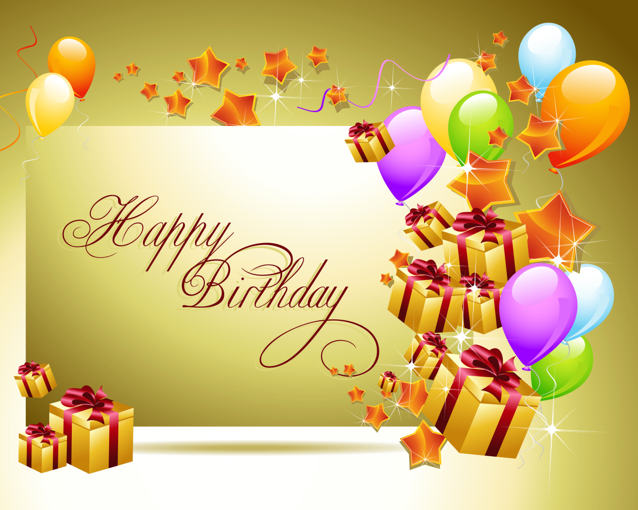 Поздравление на день рождения, золотистый фон