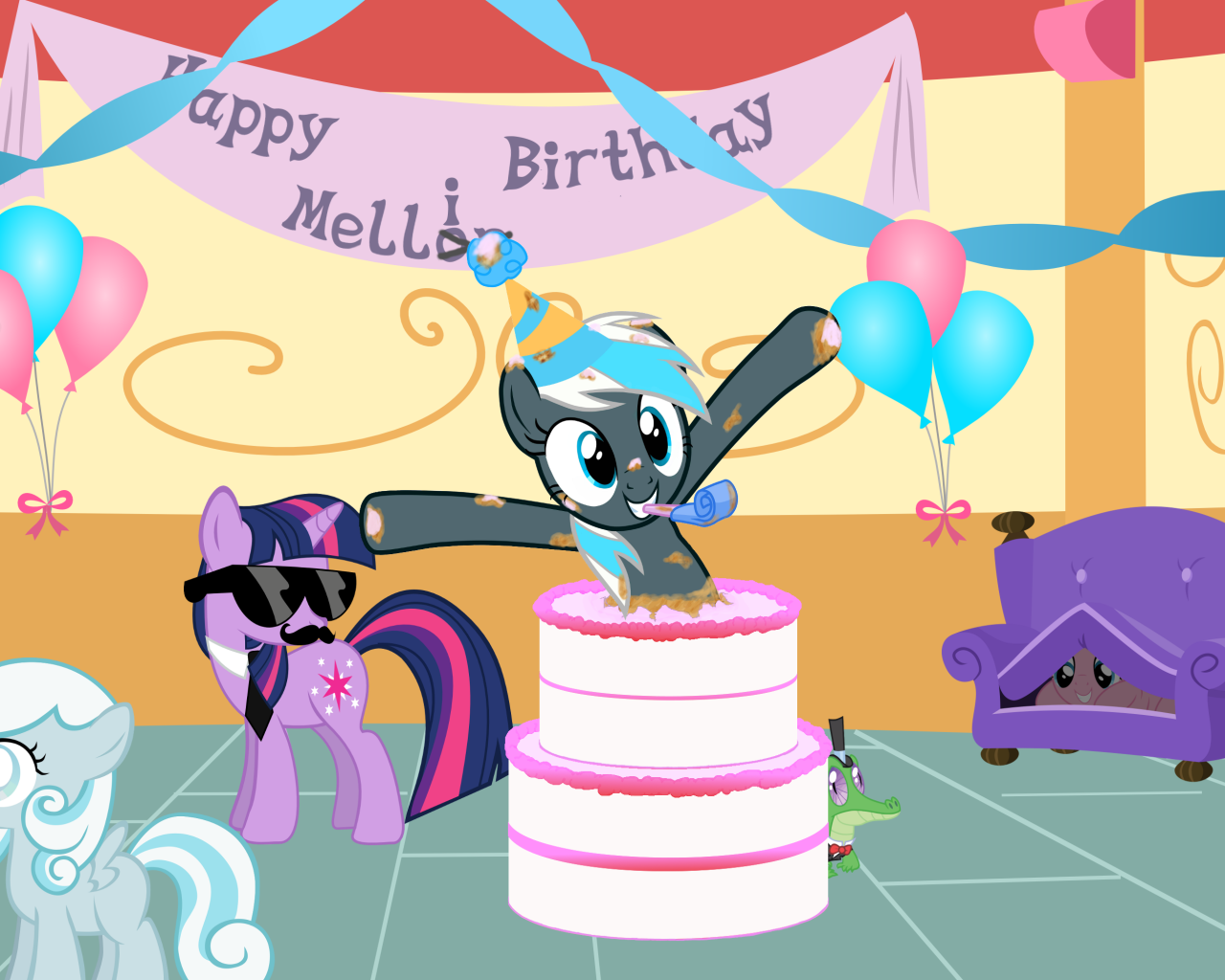 Счастливая пони на день рождения