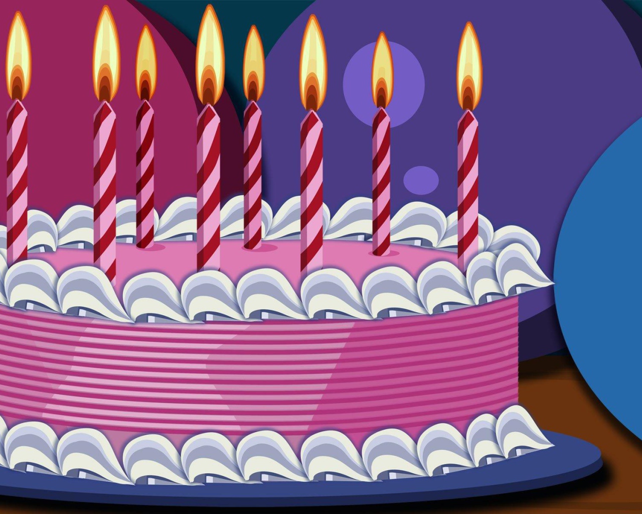 Нарисованный розовый торт на день рождения