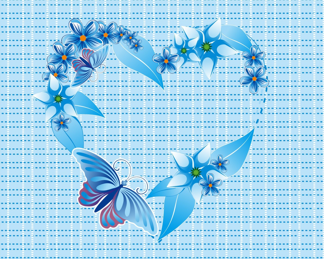 The blue heart of butterflies and flowers