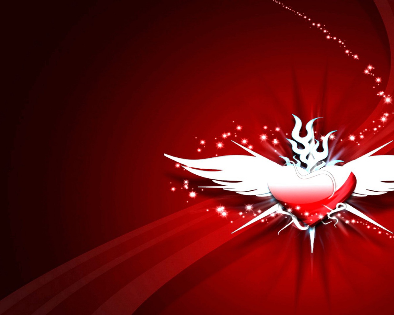 Сердечко с крыльями на красном фоне