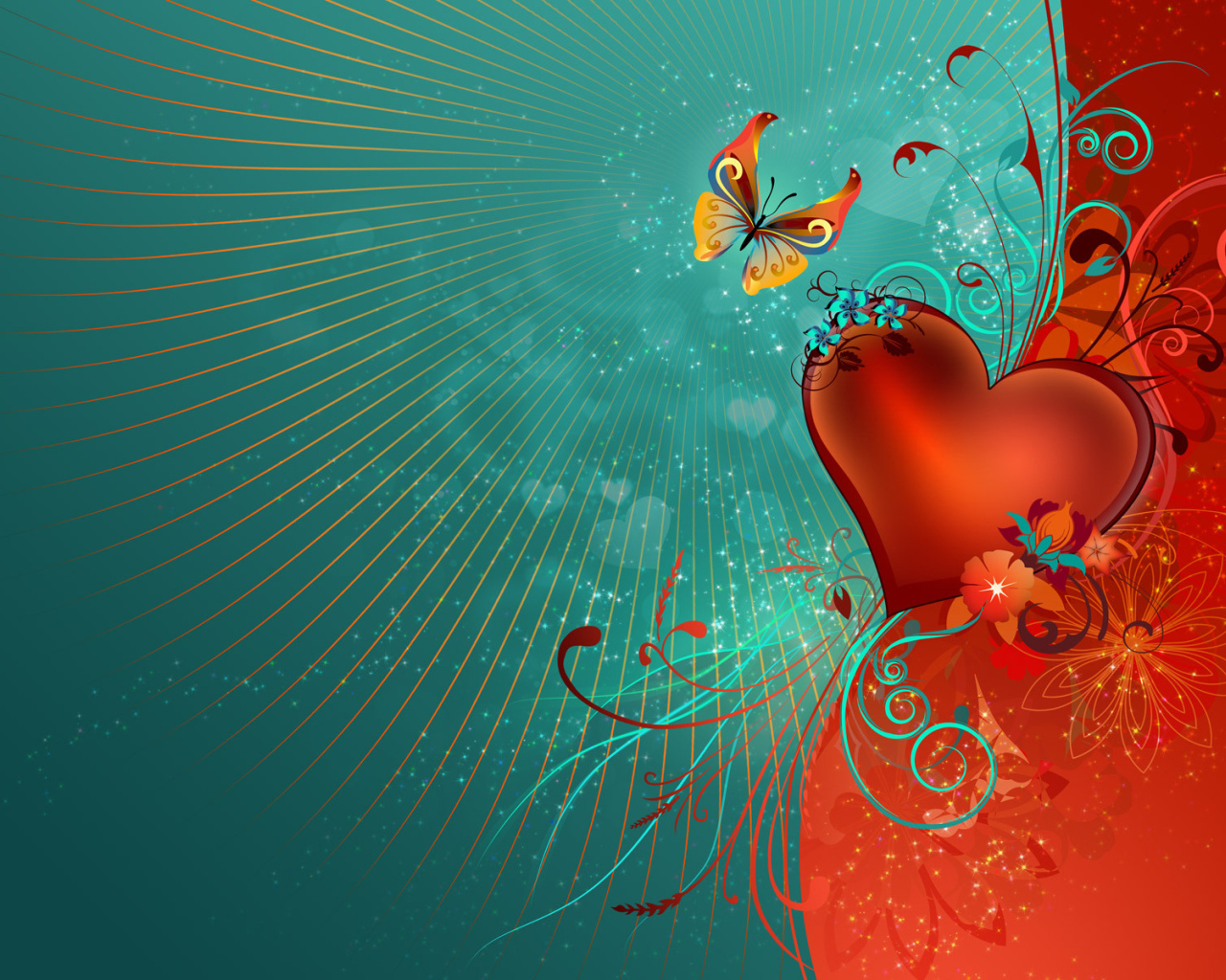 Красное сердечко и бабочка