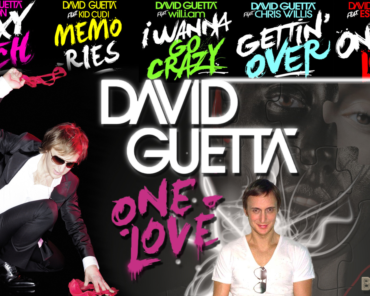 David Guetta на фоне надписей