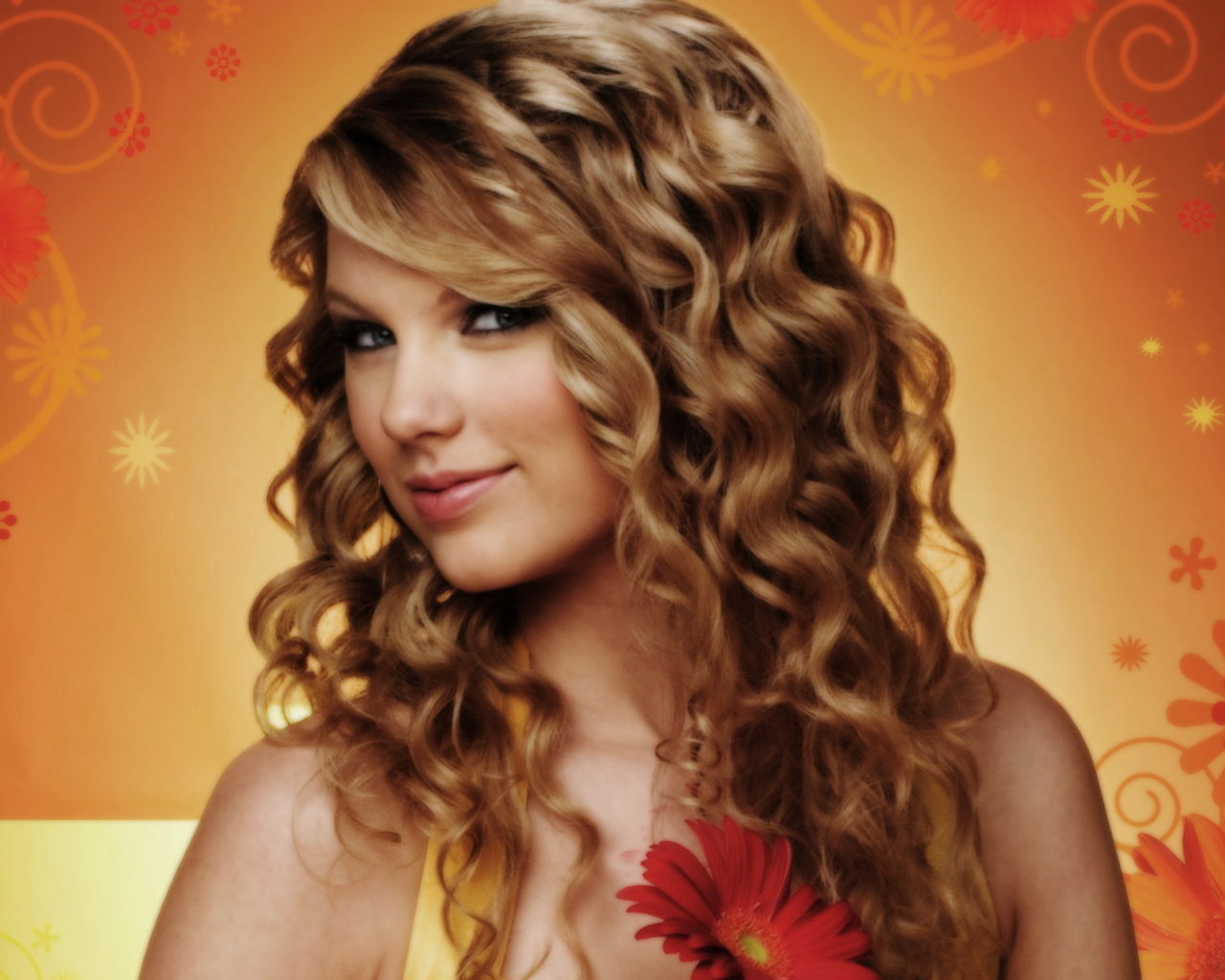 Taylor Swift в оранжевом фоне