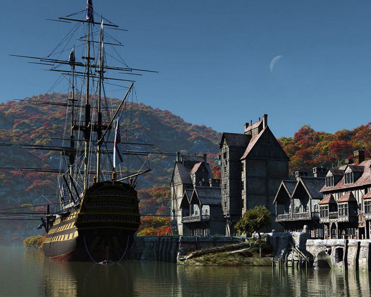 Парусный корабль на пристани